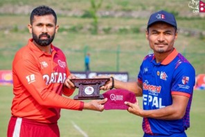एसीसी प्रिमियर कप: कतार नेपालविरुद्ध ब्याटिङ गर्दै