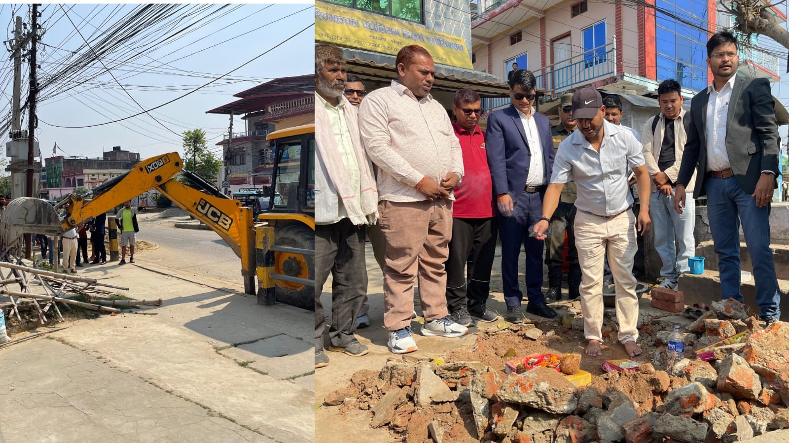 राँझामा फुटपाथ बनाइँदै, मेयरले गरे उद्घाटनः अवैध संरचना हटाउन डोजर चल्यो