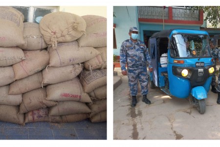 सशस्त्र प्रहरीले रुपन्देहीको सिमाबाट बरामद गर्यो ठुलो परिमाणको गहुँसहित लत्ताकपडा