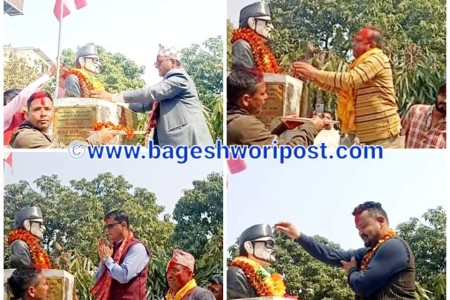 बाँके कांग्रेसका नवनिर्वाचित सभापति गौडेलद्वारा विपीको शालिकमा माल्यार्पण
