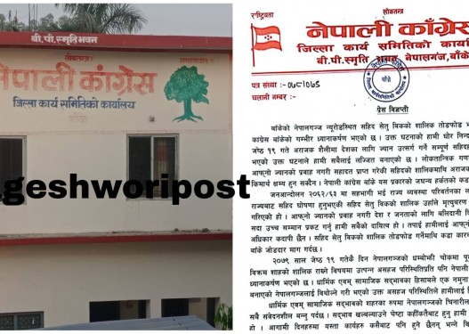 सहिद सेतु विकको शालिक तोडफोडको घटनाप्रति कांग्रेस बाँकेको गम्भीर ध्यानाकर्षण