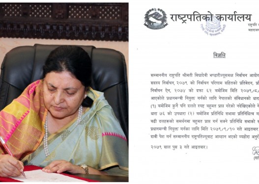 सात दिनभित्र सरकार गठनका लागि राष्ट्रपतिको आह्वान