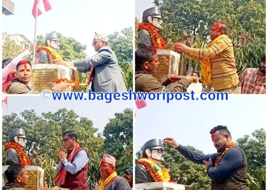 बाँके कांग्रेसका नवनिर्वाचित सभापति गौडेलद्वारा विपीको शालिकमा माल्यार्पण